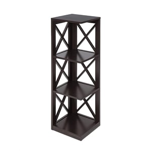 Pemberly Row Three-Tier Corner Bookcase in Espresso Wood Finish