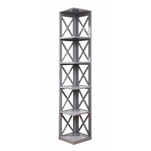 Pemberly Row Five-Tier Transitional Wood Corner Bookcase in Gray