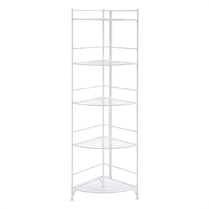 Pemberly Row Five-Tier Folding Corner Shelf in White Metal