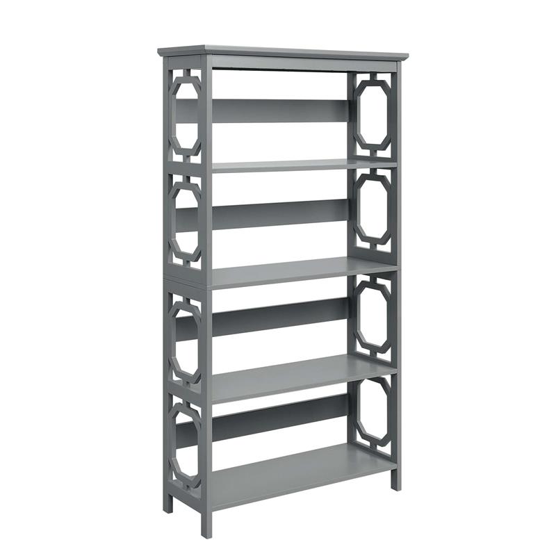 Pemberly Row Five-Tier Bookcase in Gray Wood Finish