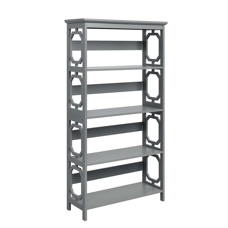 Pemberly Row Five-Tier Bookcase in Gray Wood Finish