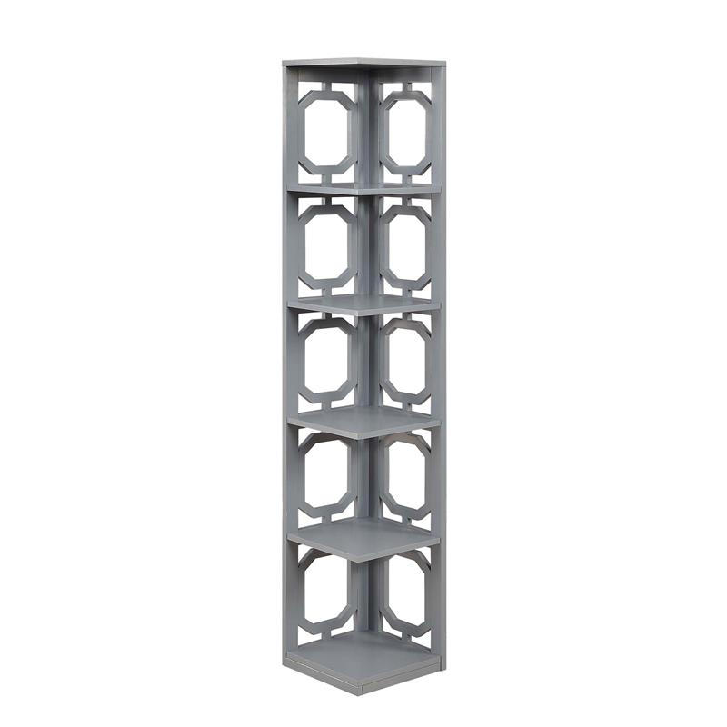 Pemberly Row Five-Tier Modern MDF Wood Corner Bookcase in Gray