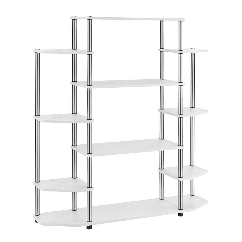 Pemberly Row Wall Unit Bookcase in White Wood and Stainless