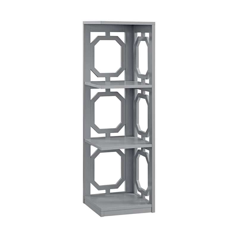 Pemberly Row Three-Tier Corner Bookcase in Gray Wood Finish