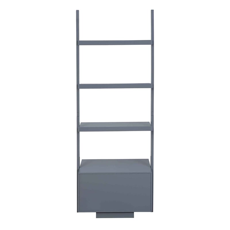 Pemberly Row Ladder Bookcase with File Drawer in Gray Wood Finish