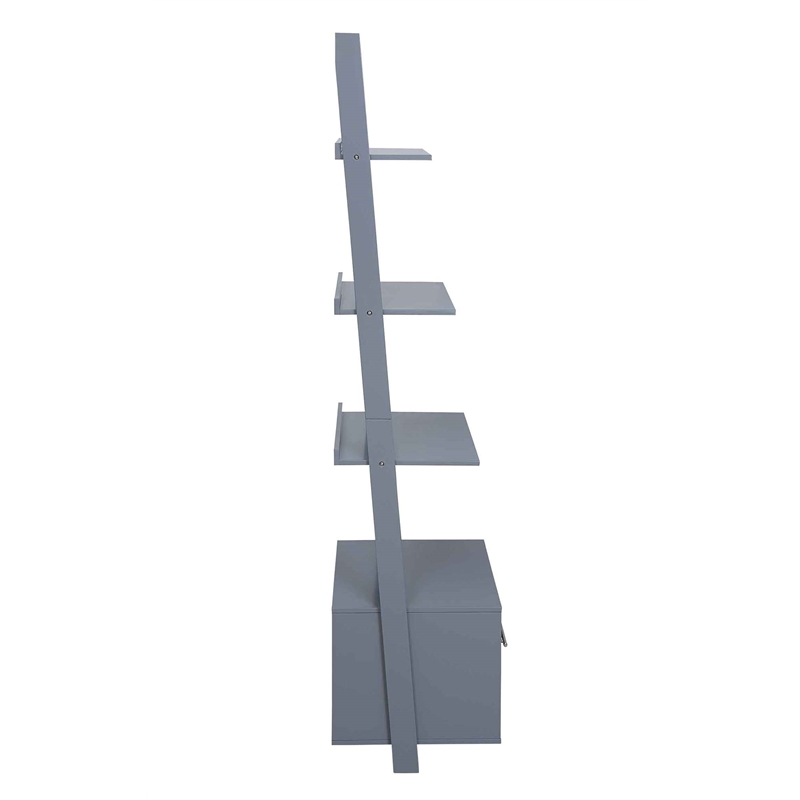 Pemberly Row Ladder Bookcase with File Drawer in Gray Wood Finish