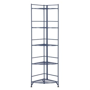 Pemberly Row Five-Tier Folding Corner Shelf in Blue Metal