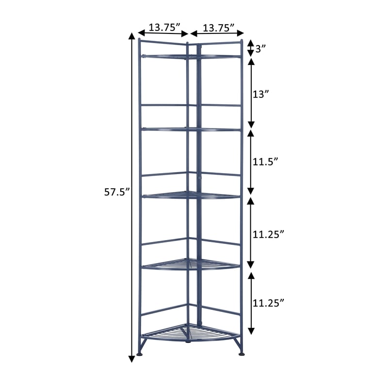 Pemberly Row Five-Tier Folding Corner Shelf in Blue Metal