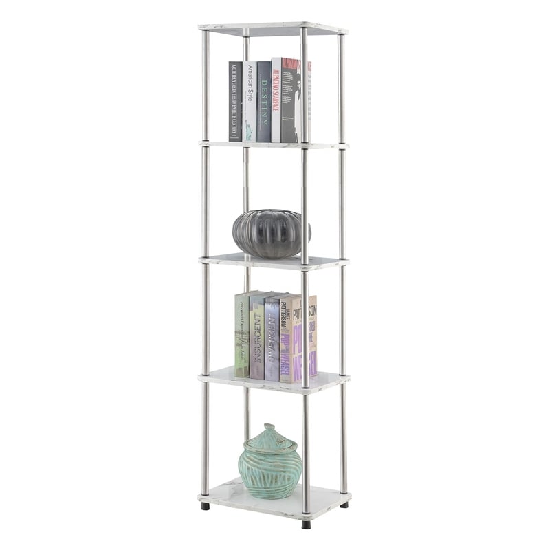 Pemberly Row Five-Tier Tower in White Faux Marble Wood Finish