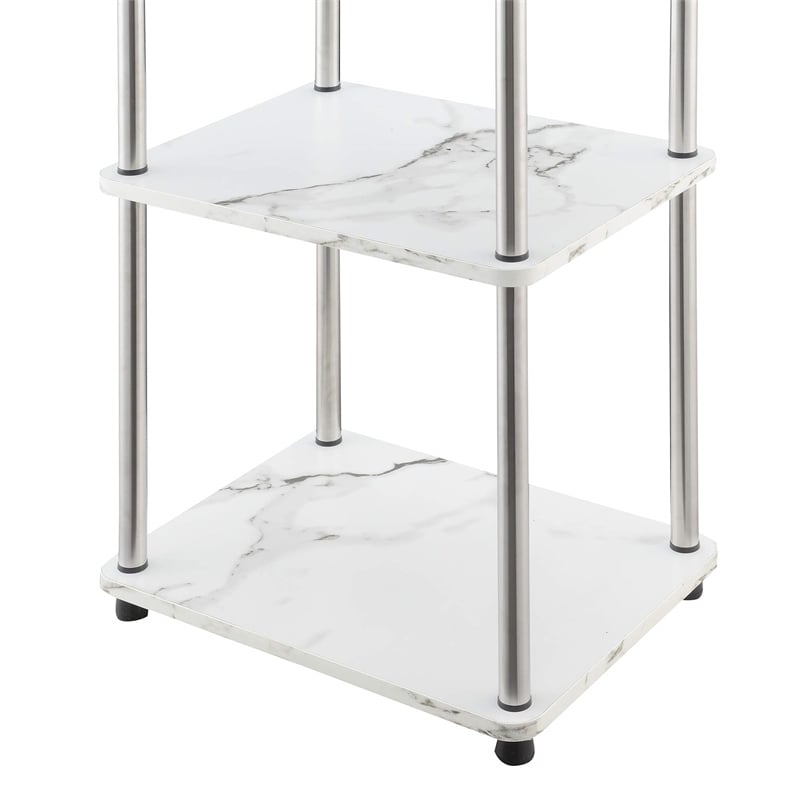 Pemberly Row Five-Tier Tower in White Faux Marble Wood Finish