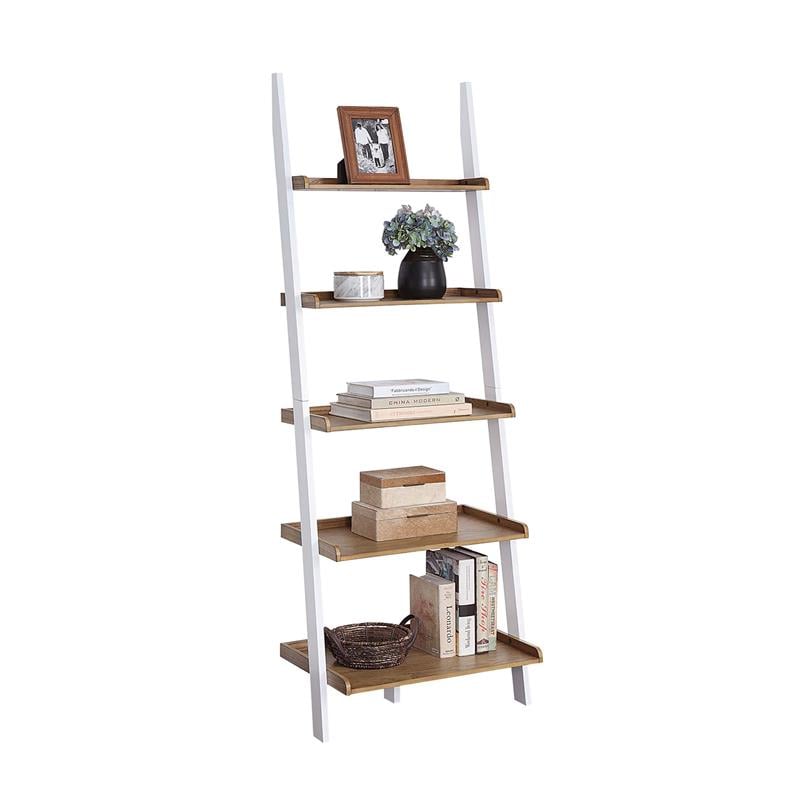 Pemberly Row Bookshelf Ladder with Five Tiers in Caramel Wood Finish