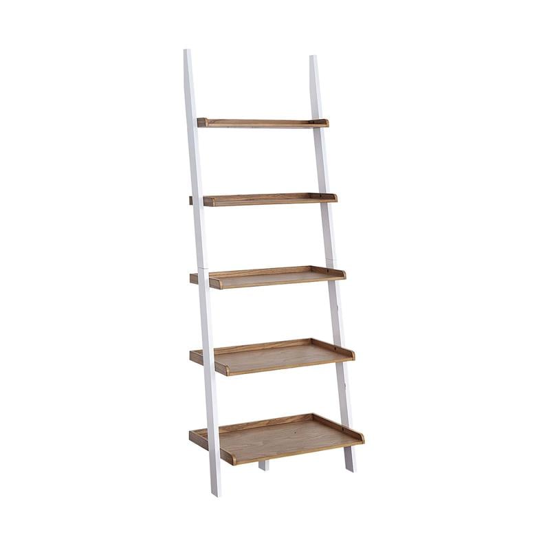 Pemberly Row Bookshelf Ladder with Five Tiers in Caramel Wood Finish