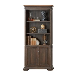 Pemberly Row Executive Bookcase With Wood Doors Mildly Distressed in Brown
