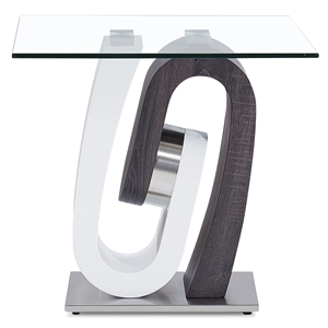 Pemberly Row Contemporary Metal End Table with Glass Top in Gray/White