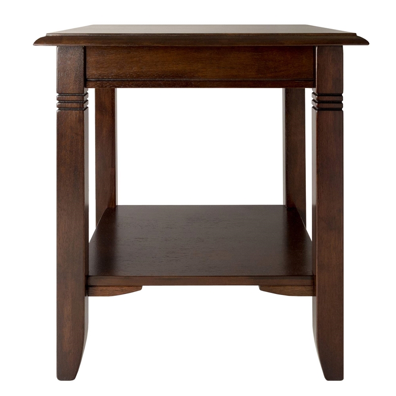 Pemberly Row Traditional Solid Wood End Table with Shelf in Cappuccino