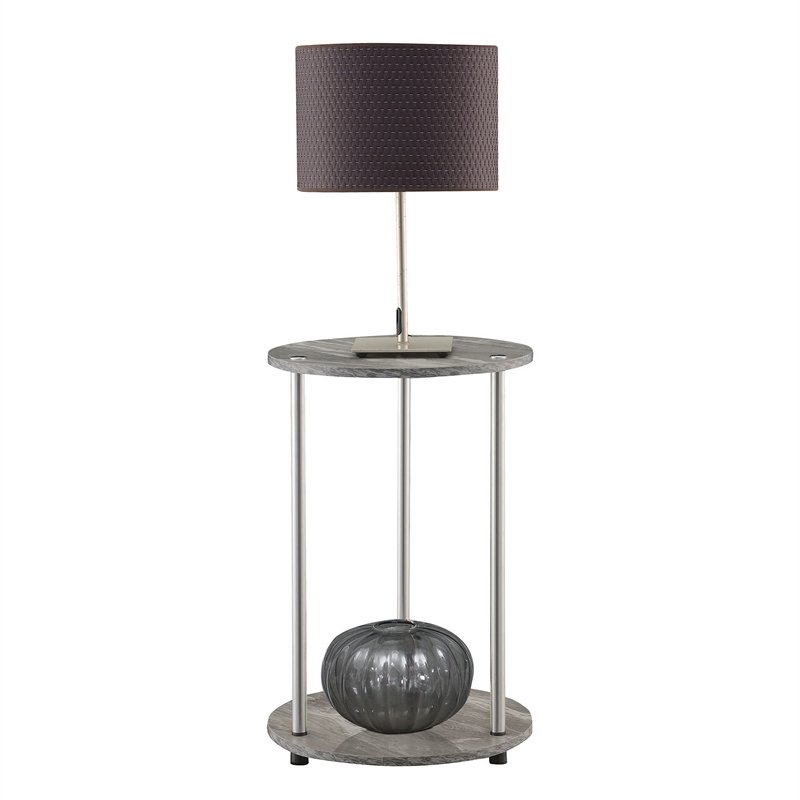 Pemberly Row Two-Tier Round End Table in Gray Wood