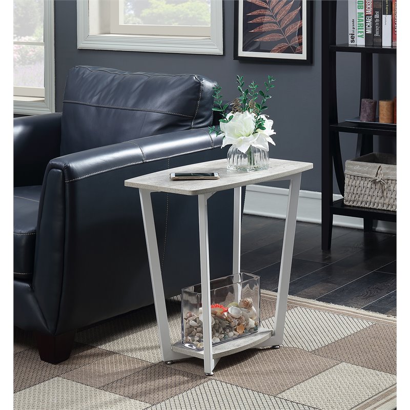 Pemberly Row Two Tiers Modern Metal End Table with Faux Marble Top in White/Gray