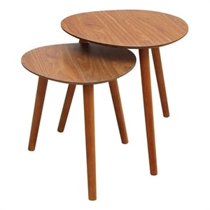Pemberley Row MDF Wood Piano Cherry Nesting End Tables Rectangular Easy Assembly Set of 2