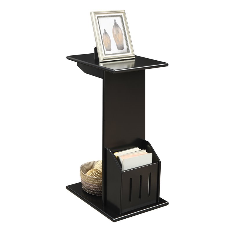 Pemberly Row Magazine C End Table in Black Wood Finish