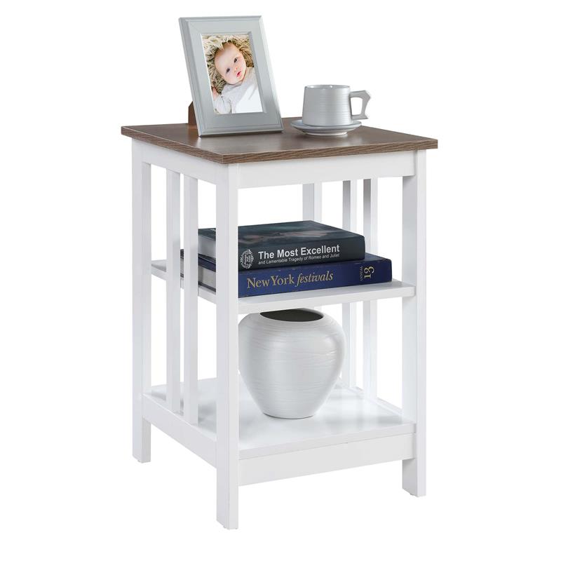Pemberly Row End Table in White Wood with Driftwood Top