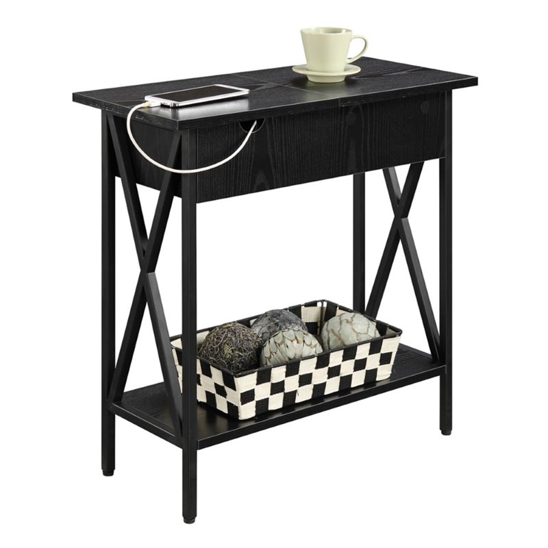 Pemberly Row Electric Flip Top Table in Black Wood Finish
