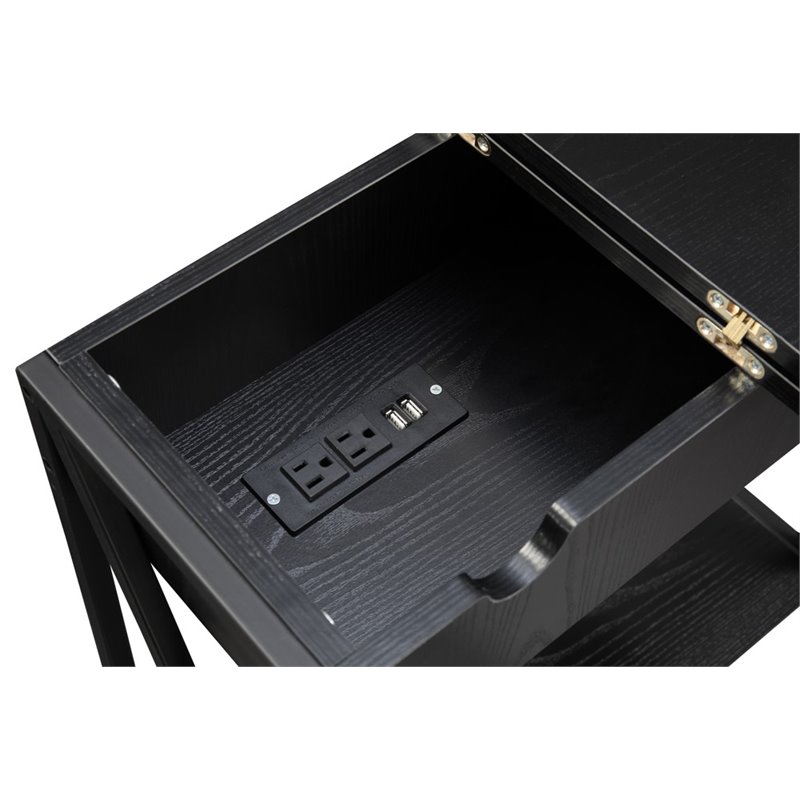 Pemberly Row Electric Flip Top Table in Black Wood Finish