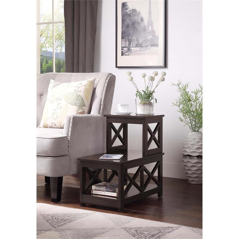 Pemberly Row Contemporary Wood Two-Step Accent End Table in Espresso