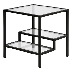 Pemberly Row Two-Tier Modern Metal Side Table with Glass Top in Black