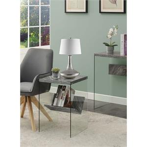 Pemberly Row End Table in Gray Faux Marble Wood Finish with Glass