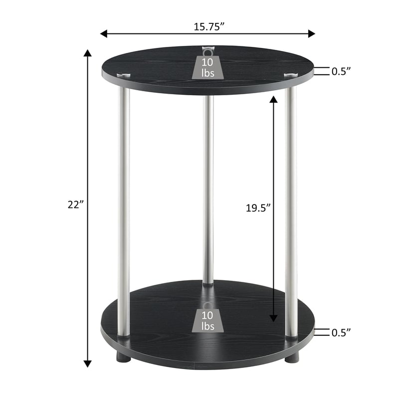 Pemberly Row Two-Tier Round Modern Stainless Steel End Table in White