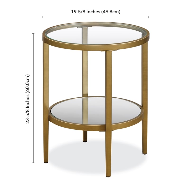 Pemberley Row Metal Antique Brass Gold Side Table Round Mirrored Shelf 23.63