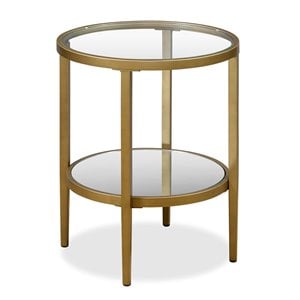 Pemberley Row Metal Antique Brass Gold Side Table Round Mirrored Shelf 23.63&quotH Unassembled