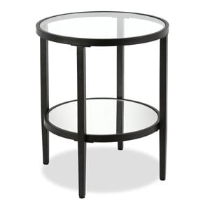 Pemberly Row End Table Coffee Accent Table Round in Glass Top and Metal - Black