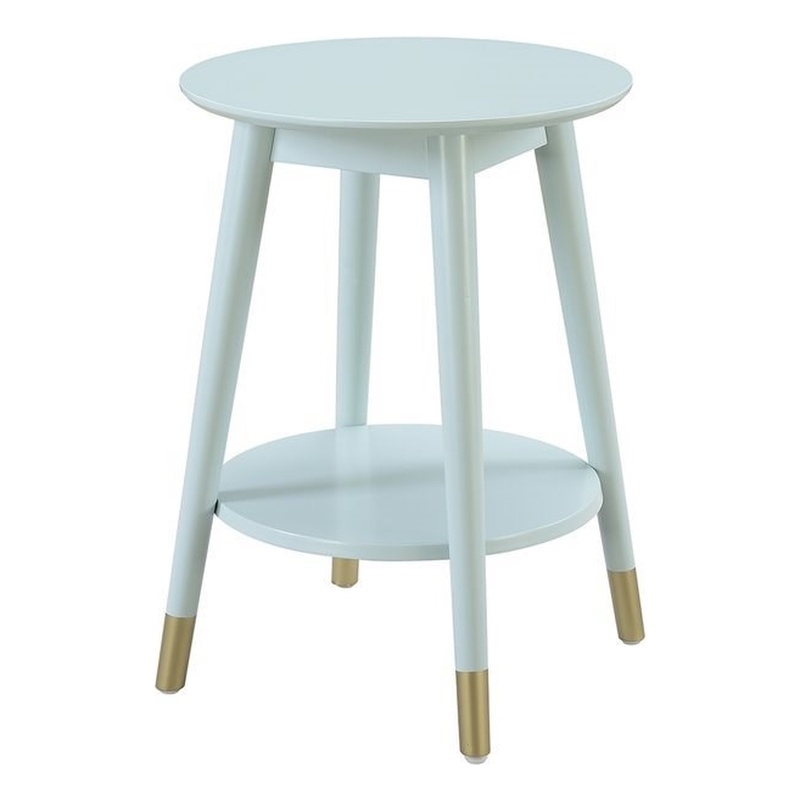 Pemberly Row Round Mid-Century Wood End Table with Bottom Shelf in Green