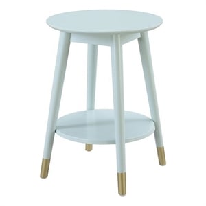 Pemberly Row Round Mid-Century Wood End Table with Bottom Shelf in Green
