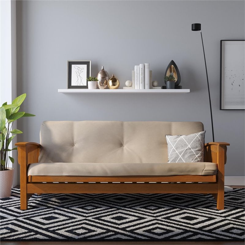 Pemberly Row 6 Inch Futon Mattress in Tan Microfiber