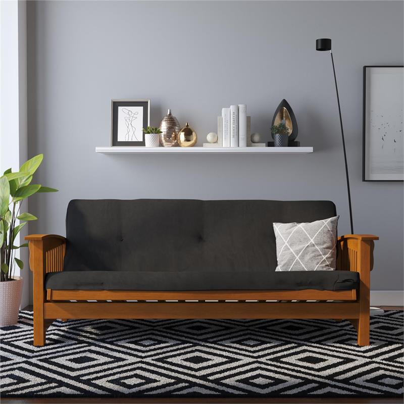 Pemberly Row 6 Inch Futon Mattress Full in Black Microfiber
