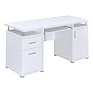 Pemberley Row MDF Wood White Computer Desk Rectangular Adjustable Shelf 55&quot Unassembled