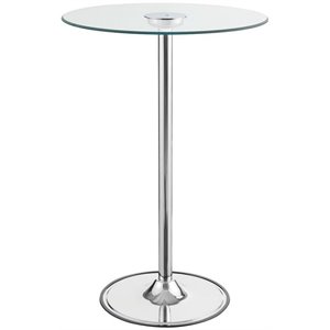 Pemberly Row 28&quot Contemporary Round Glass Top LED Pub Table in Chrome
