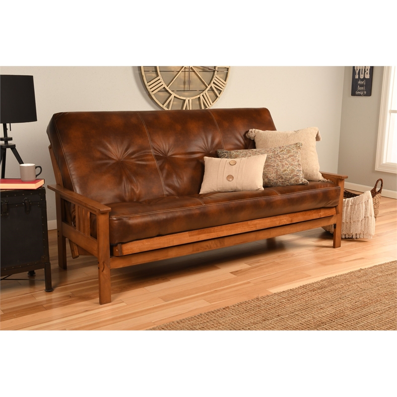 Pemberly Row Full-size Faux Leather Futon Mattress in Brown - Frame Not Included