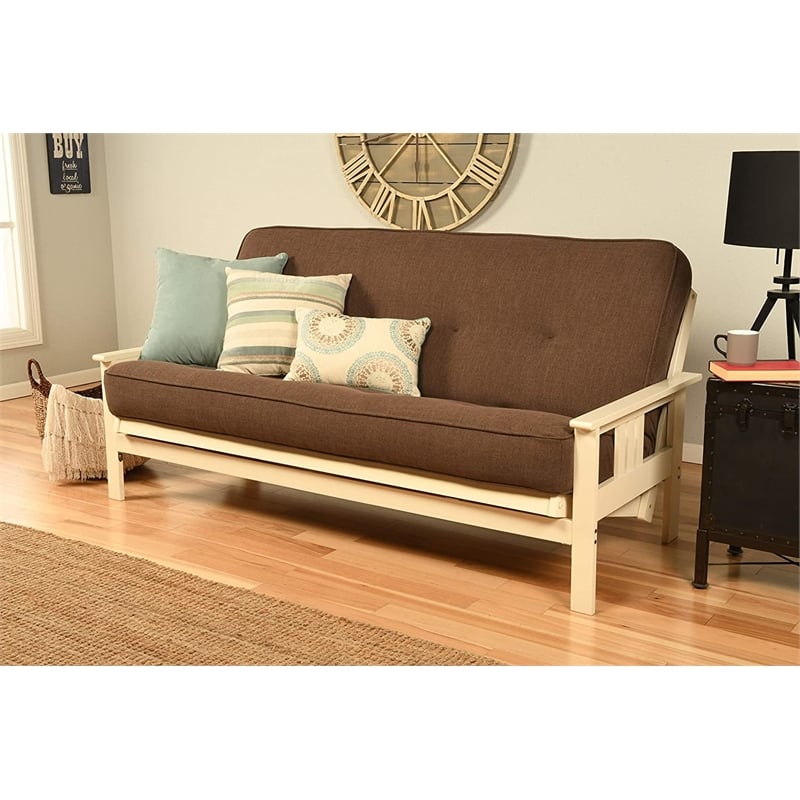 Pemberly Row Full Linen Fabric Futon Mattress in Cocoa Brown-Frame Not Included