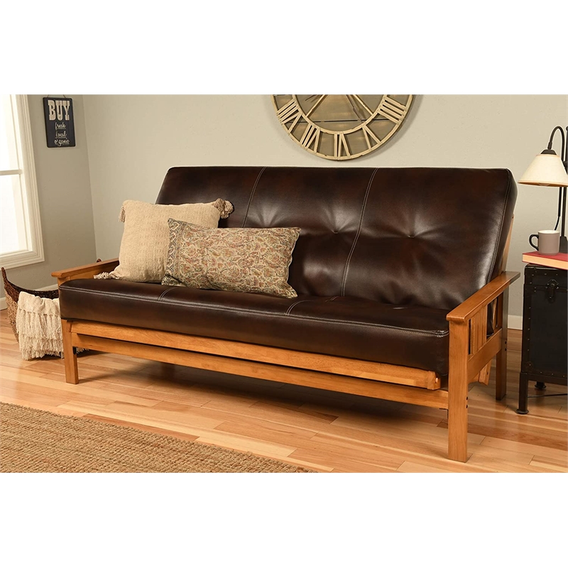 Pemberley Row Faux Leather Java Brown Futon Mattress Tufted Full Size 75