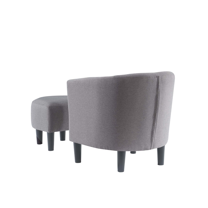 Pemberly Row Contemporary Fabric Accent Chair with Ottoman in Cement Gray