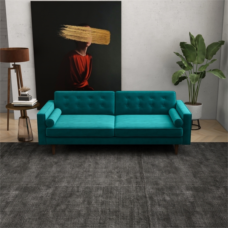 Pemberly Row Mid-Century Velvet Tufted Sofa Couch for Living Room in Turquoise