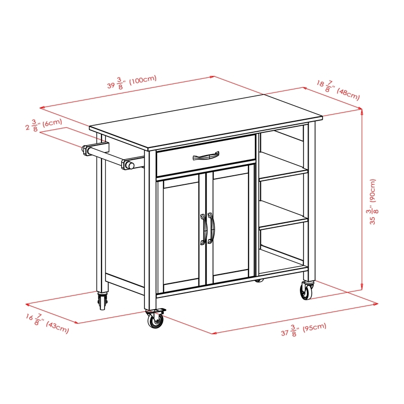 Pemberley Row Solid Wood Walnut/Natural Kitchen Cart Rectangular Rolls Easily on Casters 42.72