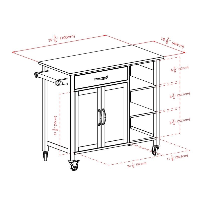Pemberley Row Solid Wood Walnut/Natural Kitchen Cart Rectangular Rolls Easily on Casters 42.72