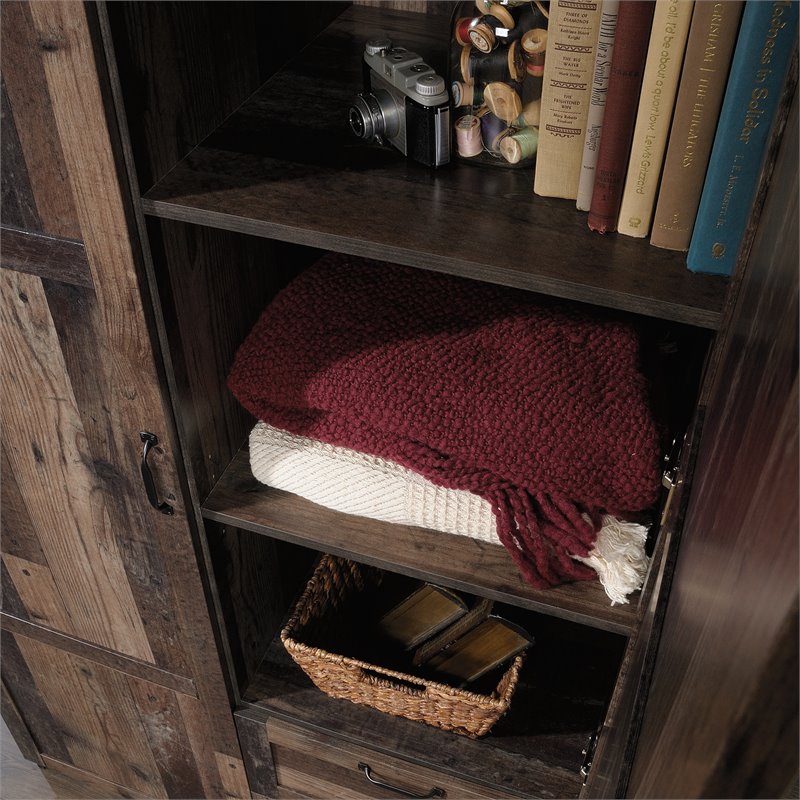 Pemberly Row Engineered Wood Wardrobe Armoire in Rustic Reclaimed Pine/Brown