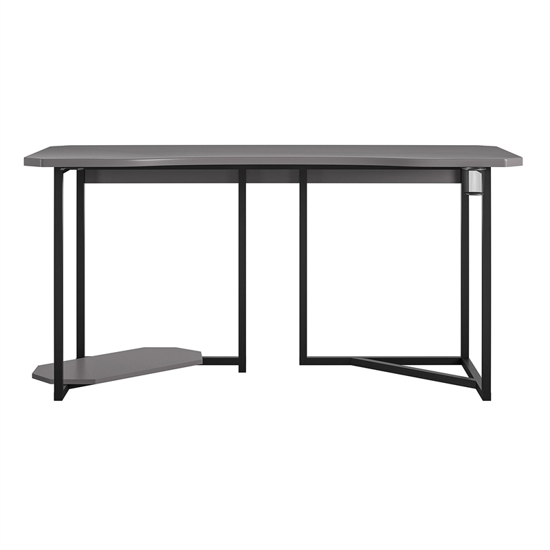 Pemberly Row Modern Wood Gaming Desk with CPU Stand in Dark Gray/Black