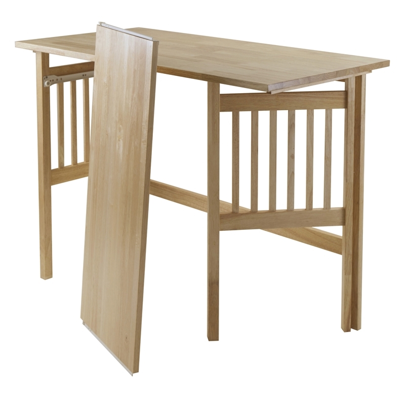 Pemberly Row Foldable Transitional Solid Wood Computer Desk in Natural