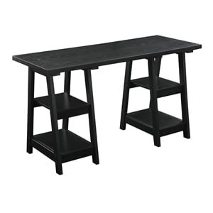 Pemberly Row Double Trestle Desk in Black Wood Finish